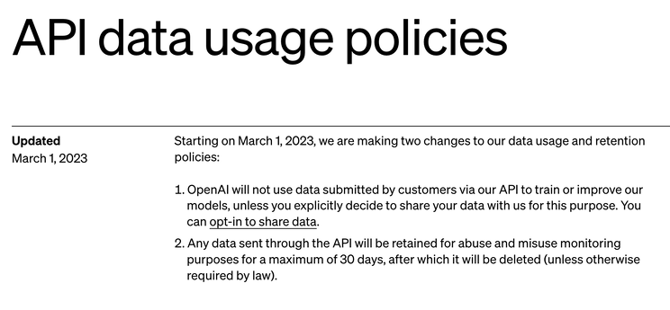 Data control in OpenAI API